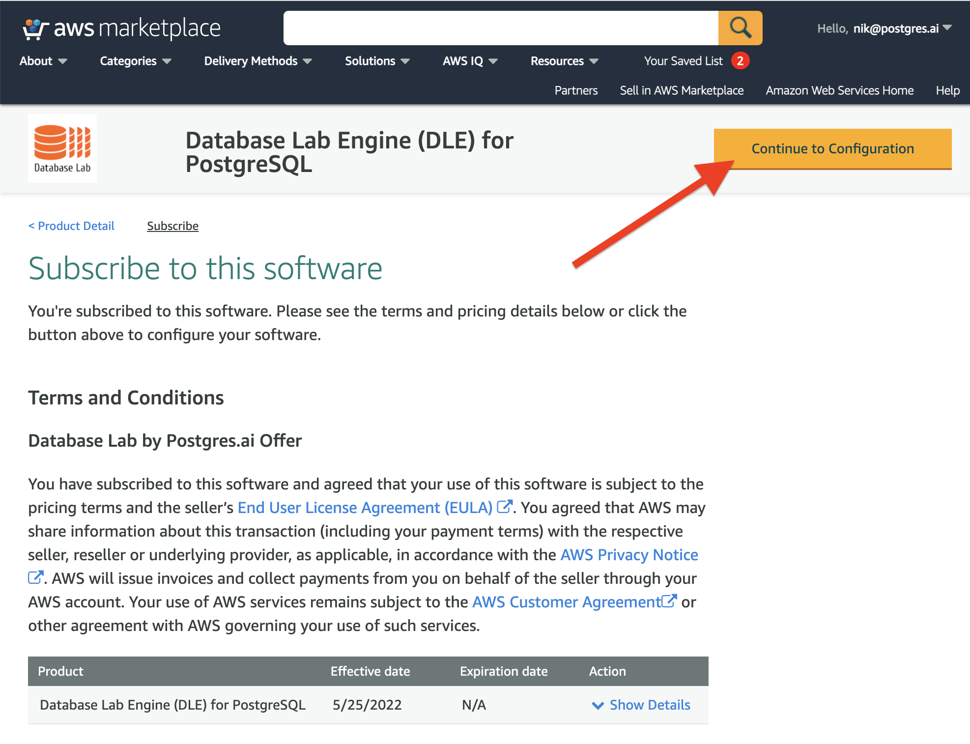 Database Lab Engine in AWS Marketplace: step 2