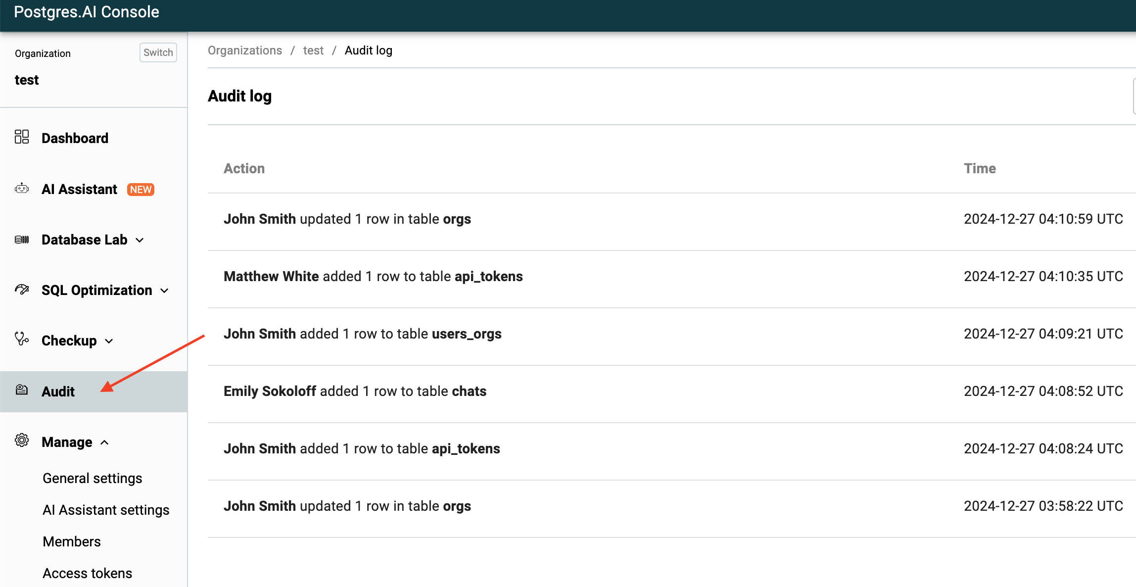 Audit logs page / Accessing audit logs