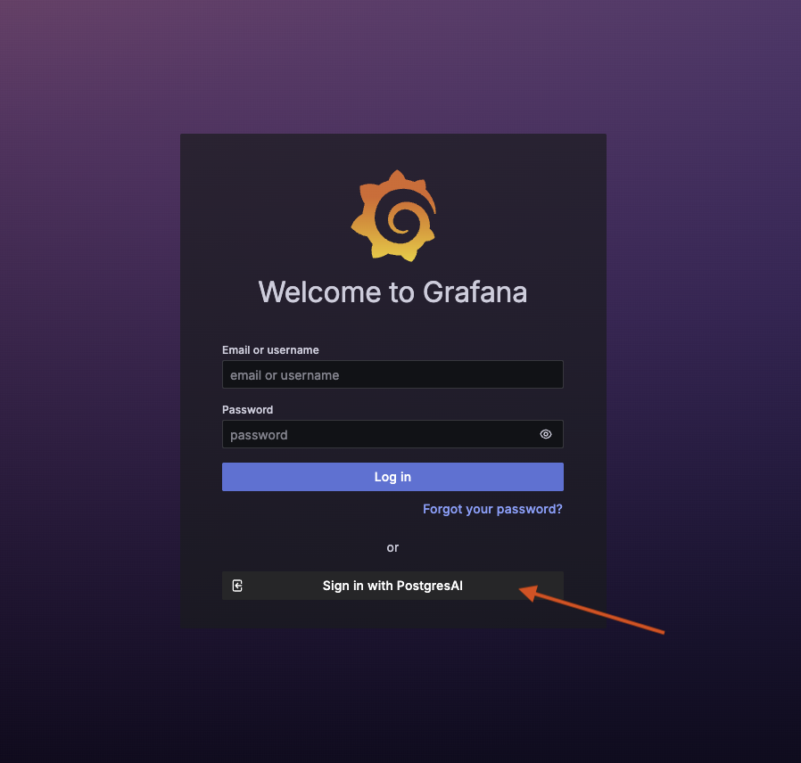 Grafana: sign in with username/password or with PostgresAI