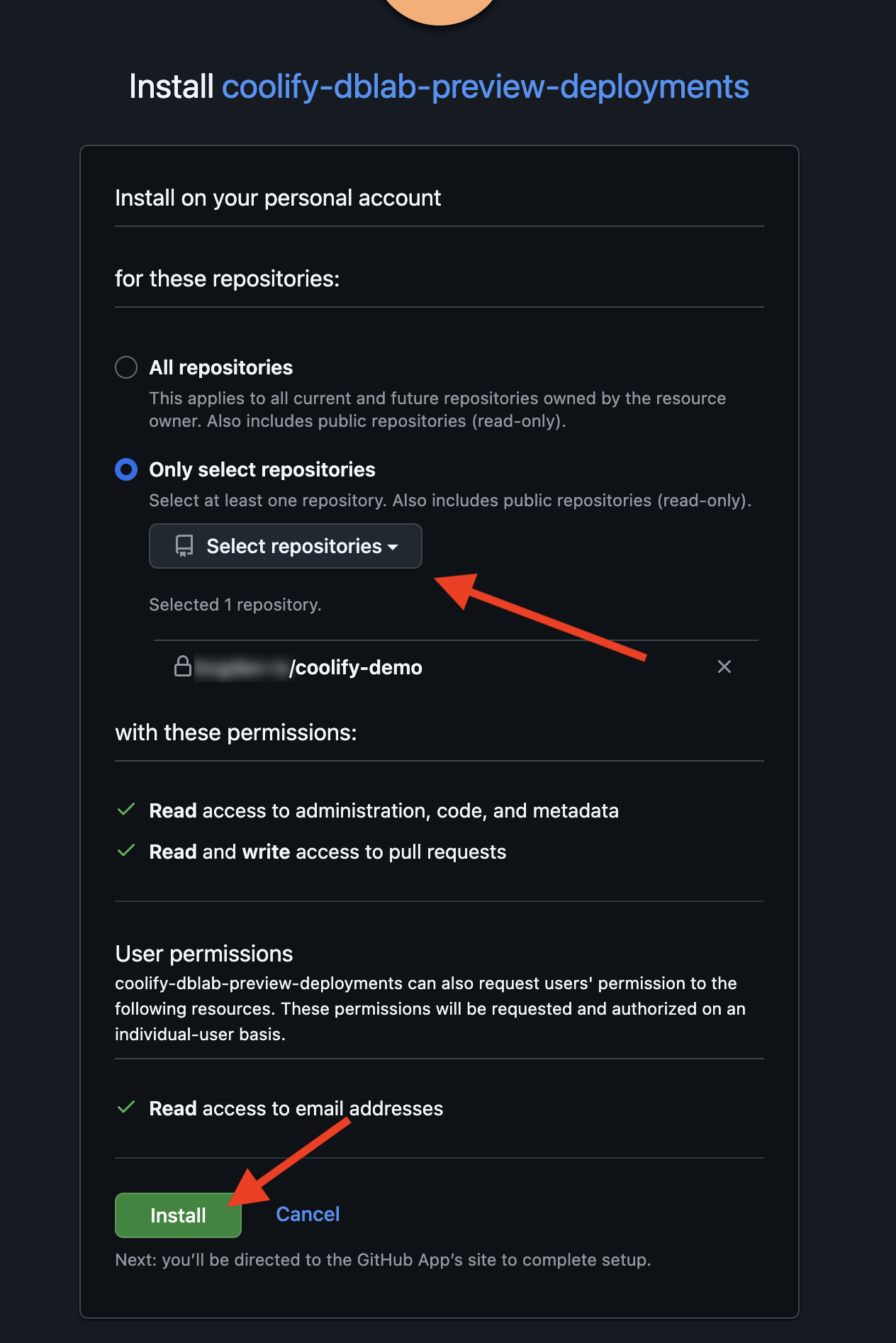 GitHub repository selection