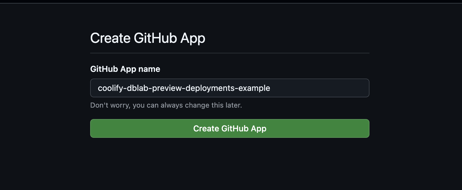 GitHub application creation confirmation